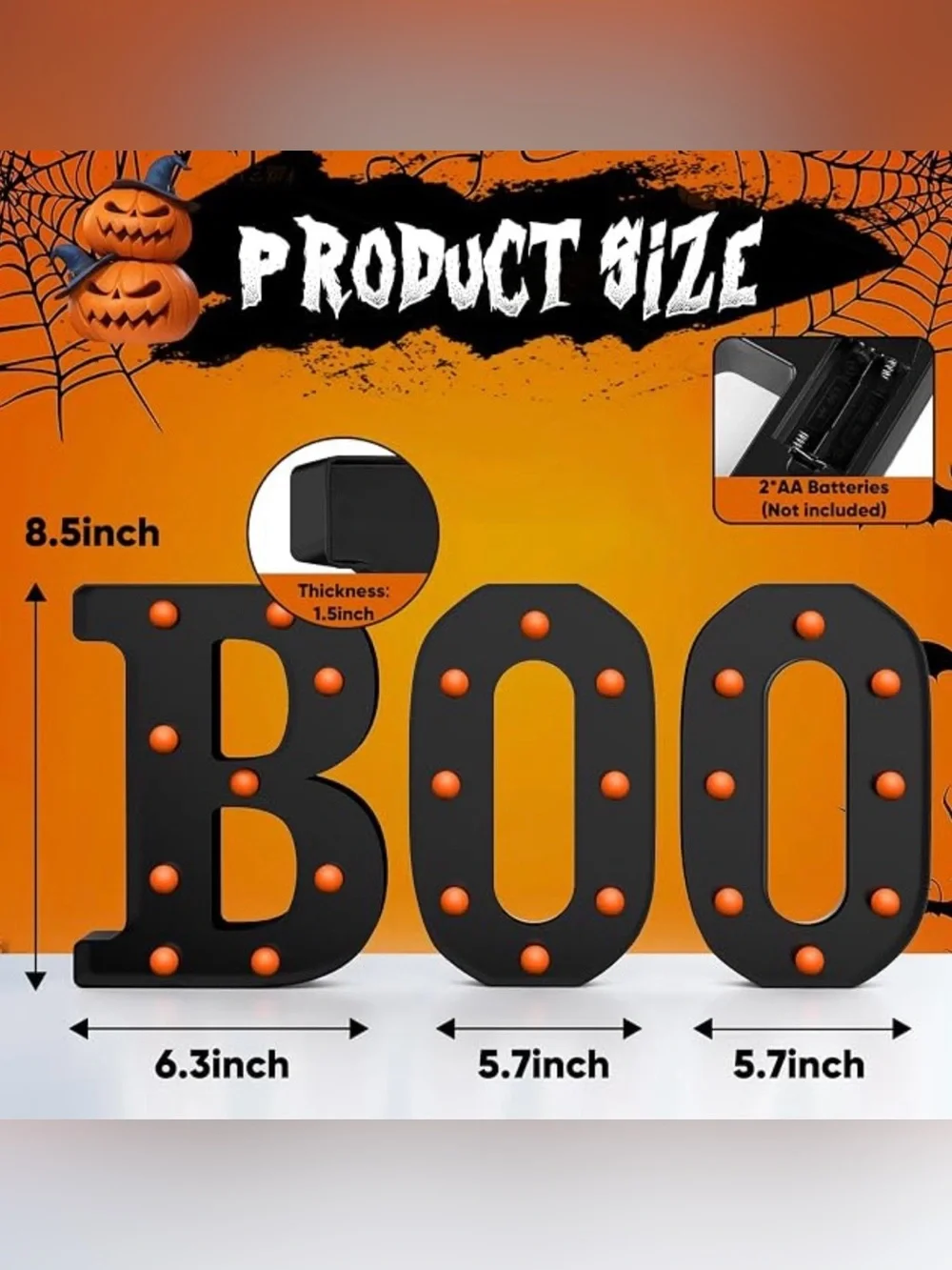 New 3 LED Light Up Marquee Letters BOO Halloween Decorative Sign